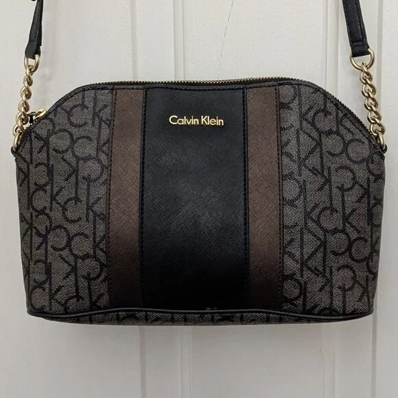 Calvin Klein Ck Must Monogram Recycled Crossbody Bag In Brown Black . Great Cond - Picture 2 of 14